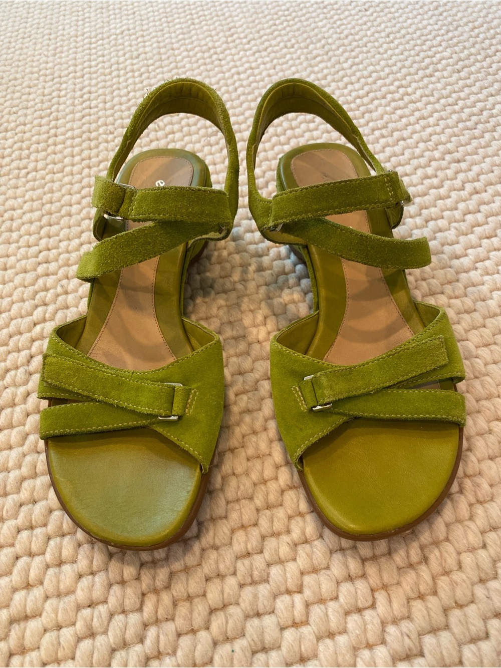 Ecco Dressy Comfort Sandals Green Suede Strap OpenToe EU40=Sz 9-9.5